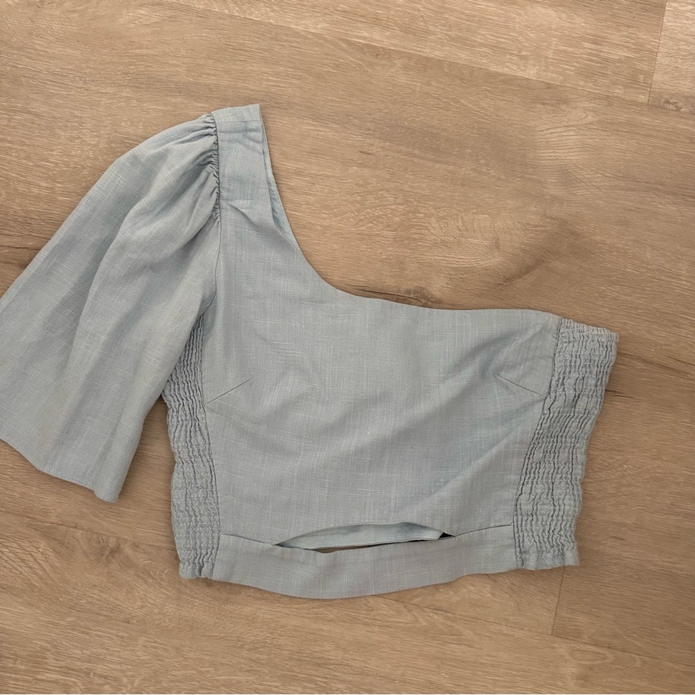 Zara linen blend one shoulder crop top blouse